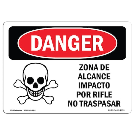 Signmission Safety Sign, OSHA Danger, 7" Height, 10" Width, Aluminum, Rifle Range Impact Area No Trespassing OS-DS-A-710-LS-1695
